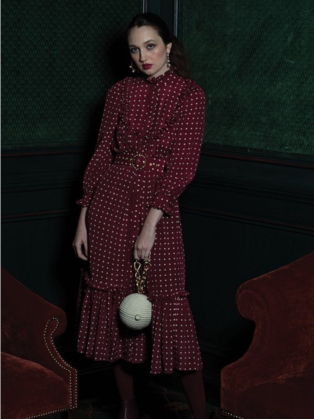 Zimmermann Red Polka Dotted Crepe de Chine Belted Dress Size 1